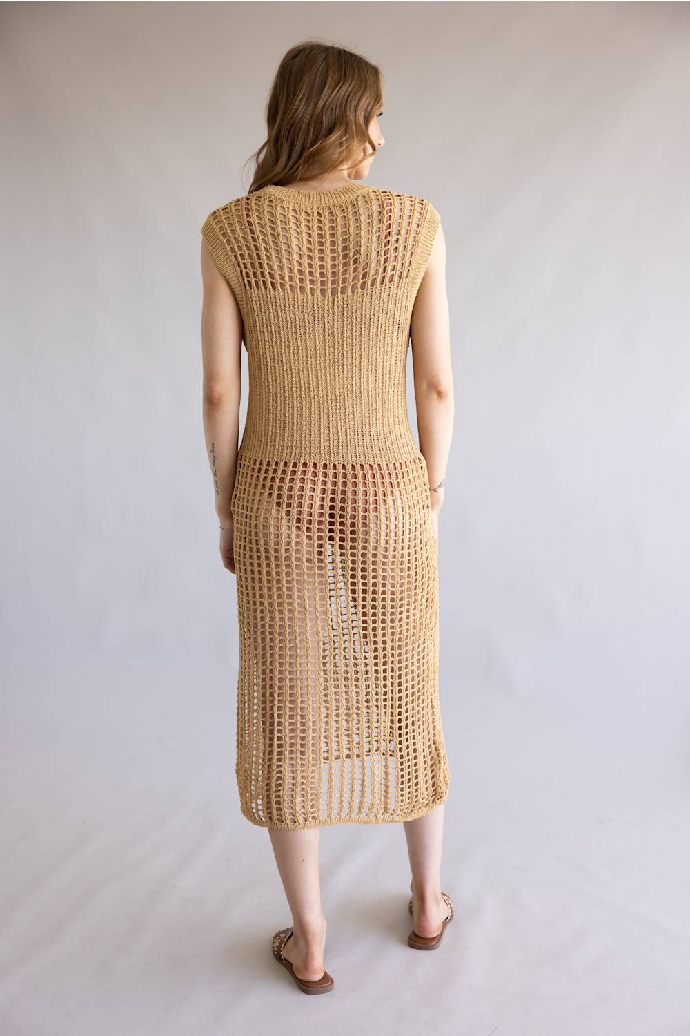Mesh Longline Tunic Cover-Up for Women in Camel | WLD410039-CAM - Image 3