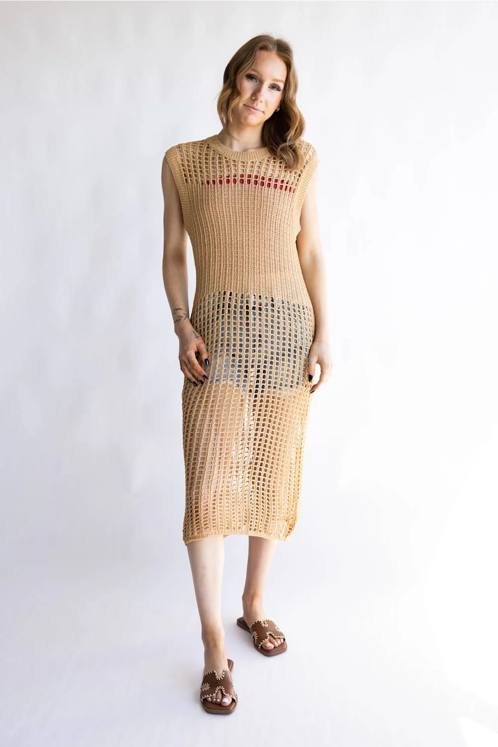 Mesh Longline Tunic Cover-Up for Women in Camel | WLD410039-CAM - Image 6
