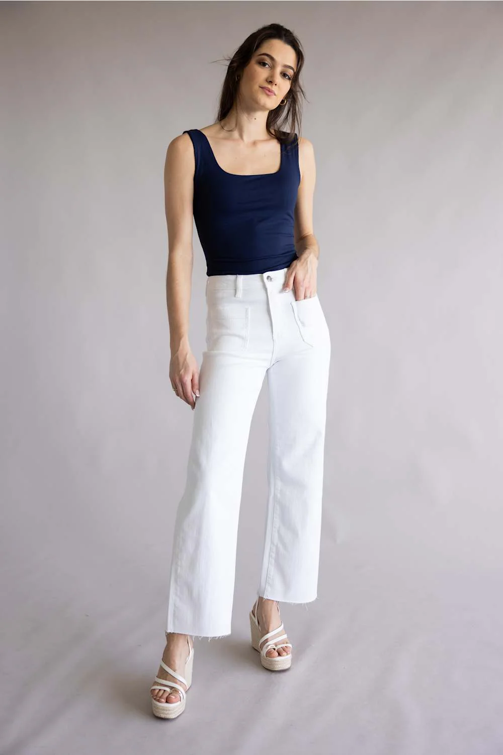 Mica High Rise Cropped Wide Jeans for Women in White | MDP-W3801WH - Image 2
