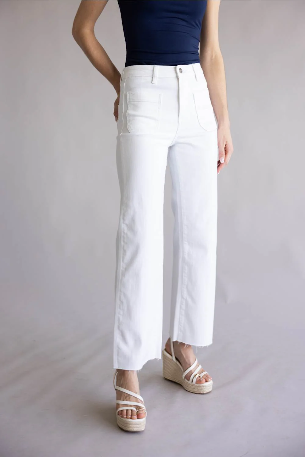 Mica High Rise Cropped Wide Jeans for Women in White | MDP-W3801WH - Image 4