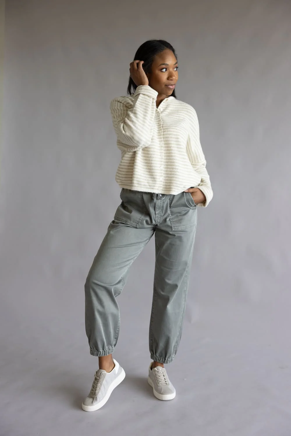 Mica Cropped Jogger Pants for Women in Ash Grey | MDP-G3164AG - Image 2