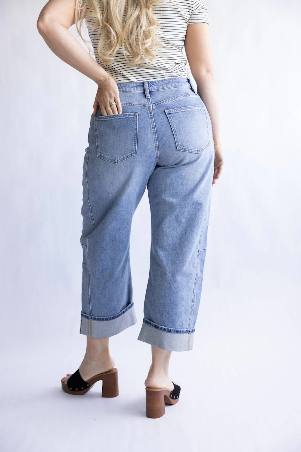 Mica High Rise Cuffed Barrel Jeans for Women | MDP-W3525LT - Image 2