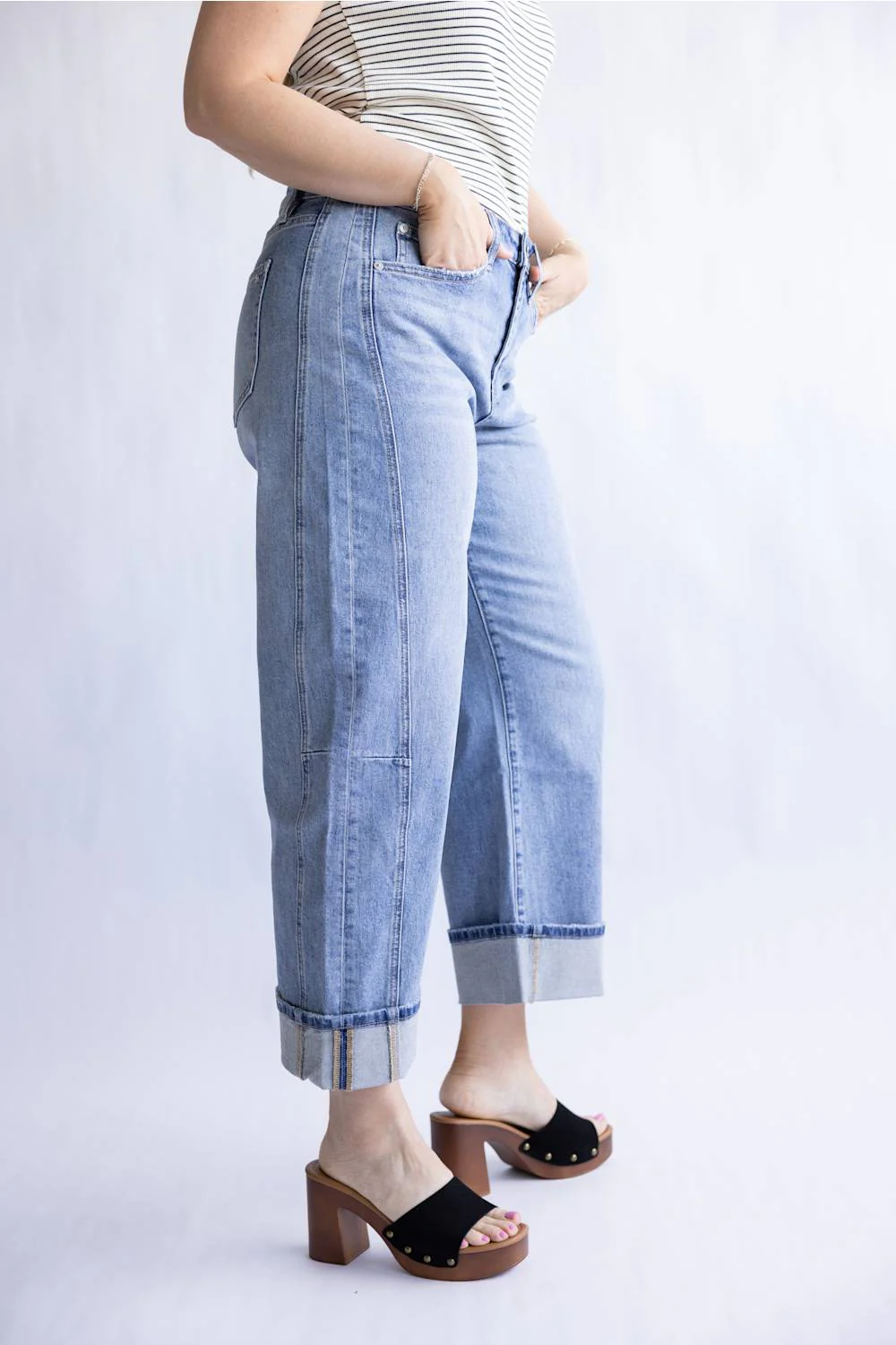 Mica High Rise Cuffed Barrel Jeans for Women | MDP-W3525LT - Image 3
