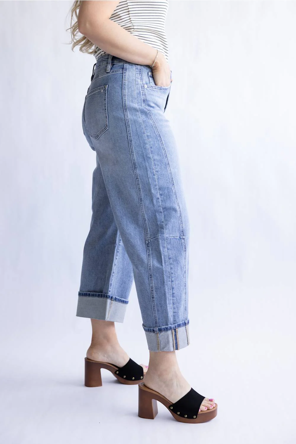 Mica High Rise Cuffed Barrel Jeans for Women | MDP-W3525LT - Image 5