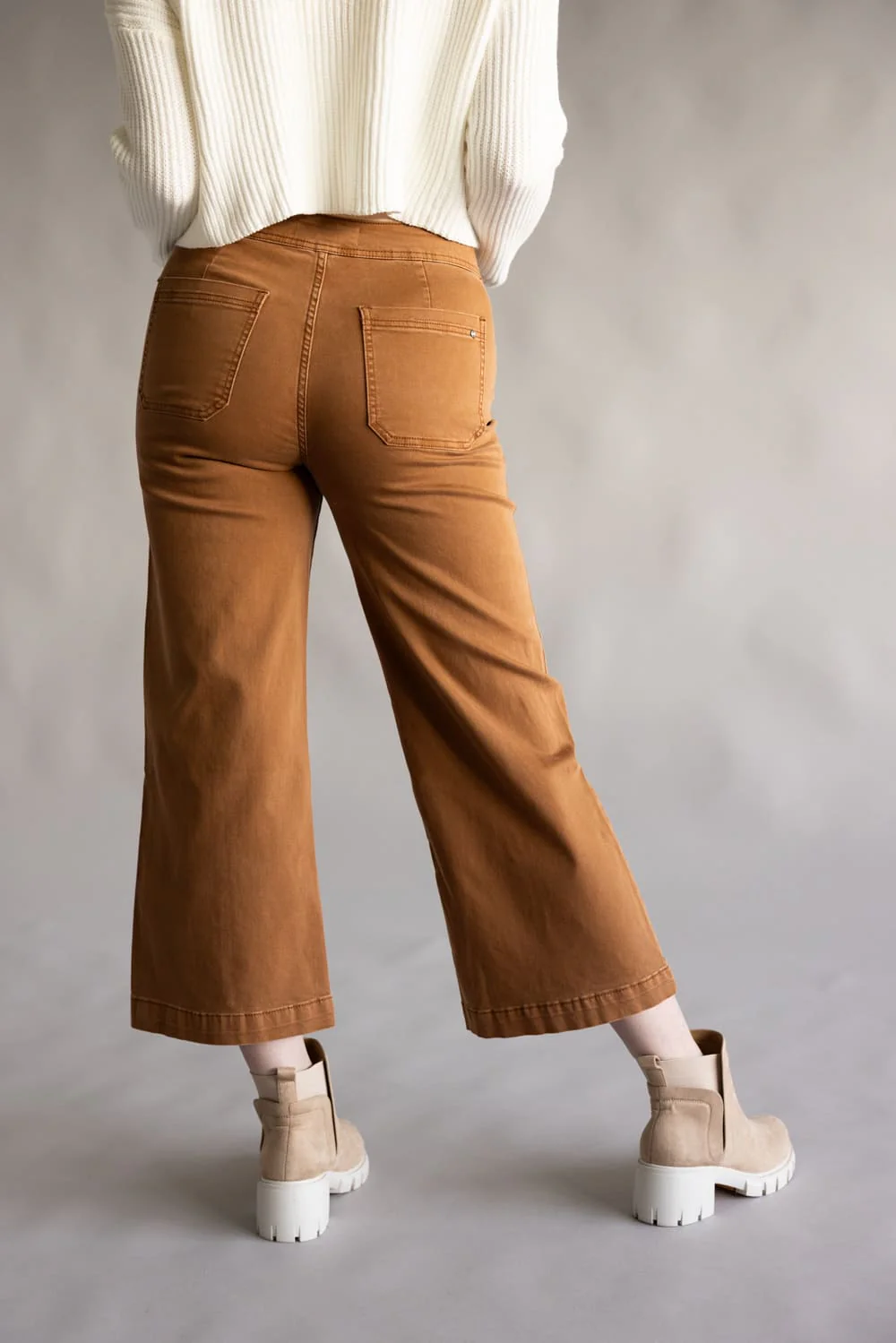 Mica High Rise Button Fly Cropped Wide Leg Jeans for Women in Caramel | MDP-W2004CL - Image 2