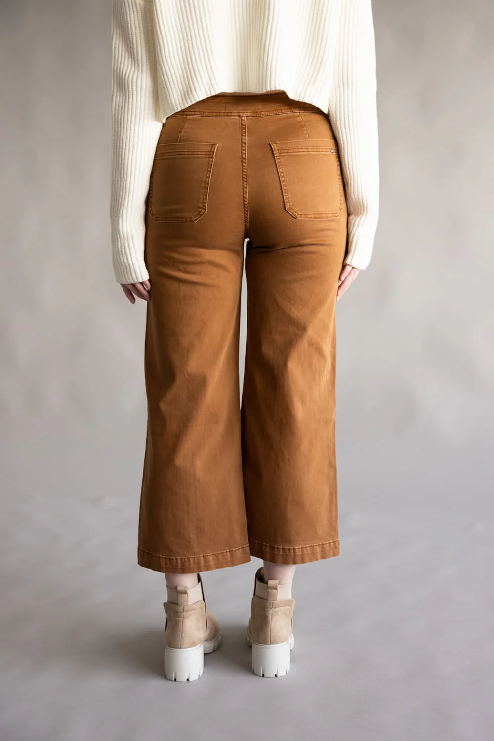 Mica High Rise Button Fly Cropped Wide Leg Jeans for Women in Caramel | MDP-W2004CL - Image 4