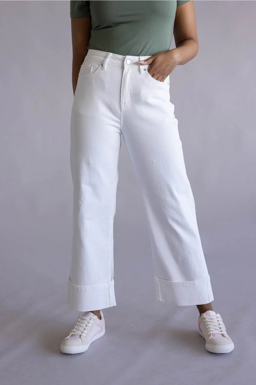 Mica High Rise Crop Wide Jeans for Women in White | MDP-W3025WH - Image 3
