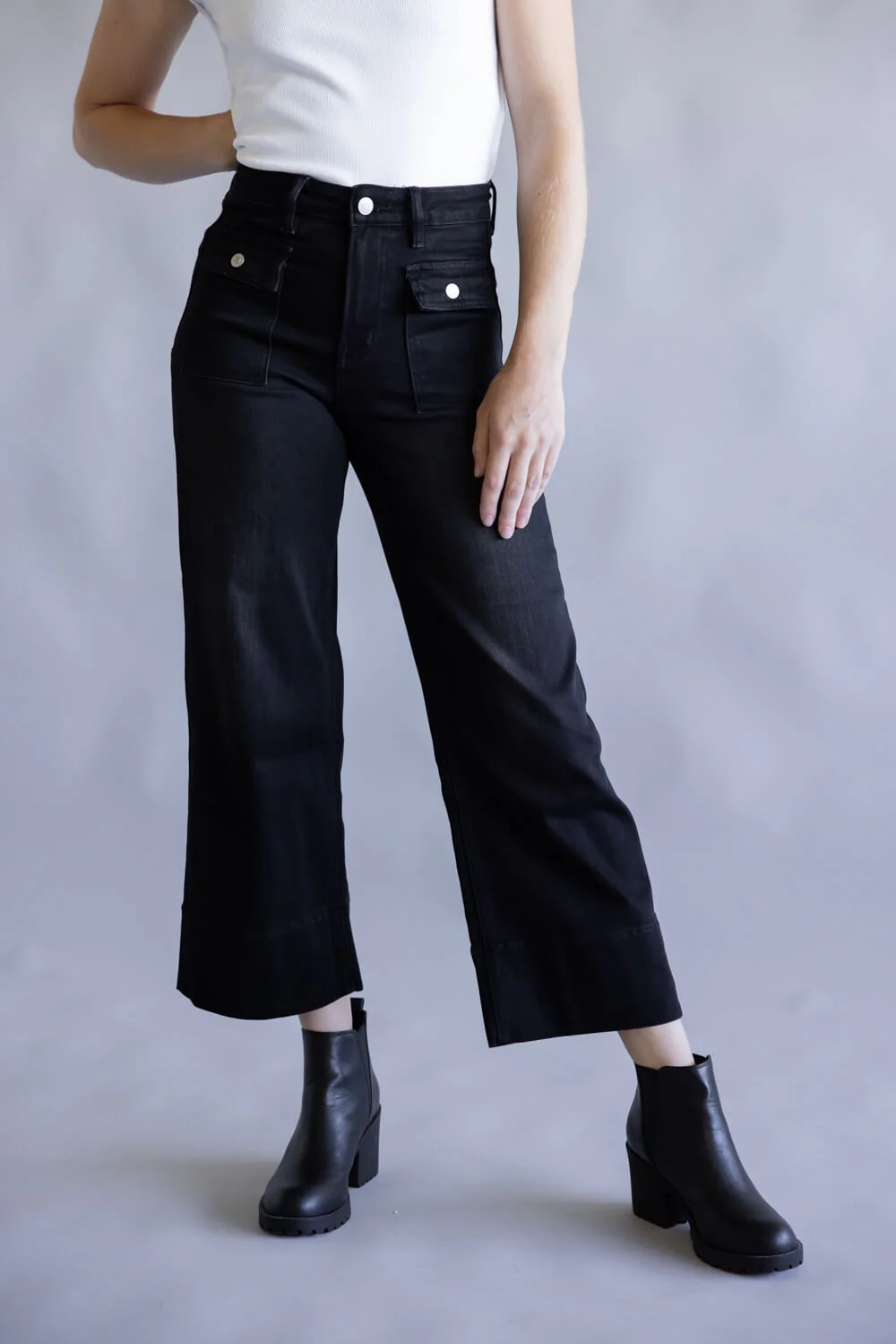 Mica High Rise Crop Wide Leg Jeans for Women in Black | MDP-W3468BK - Image 2