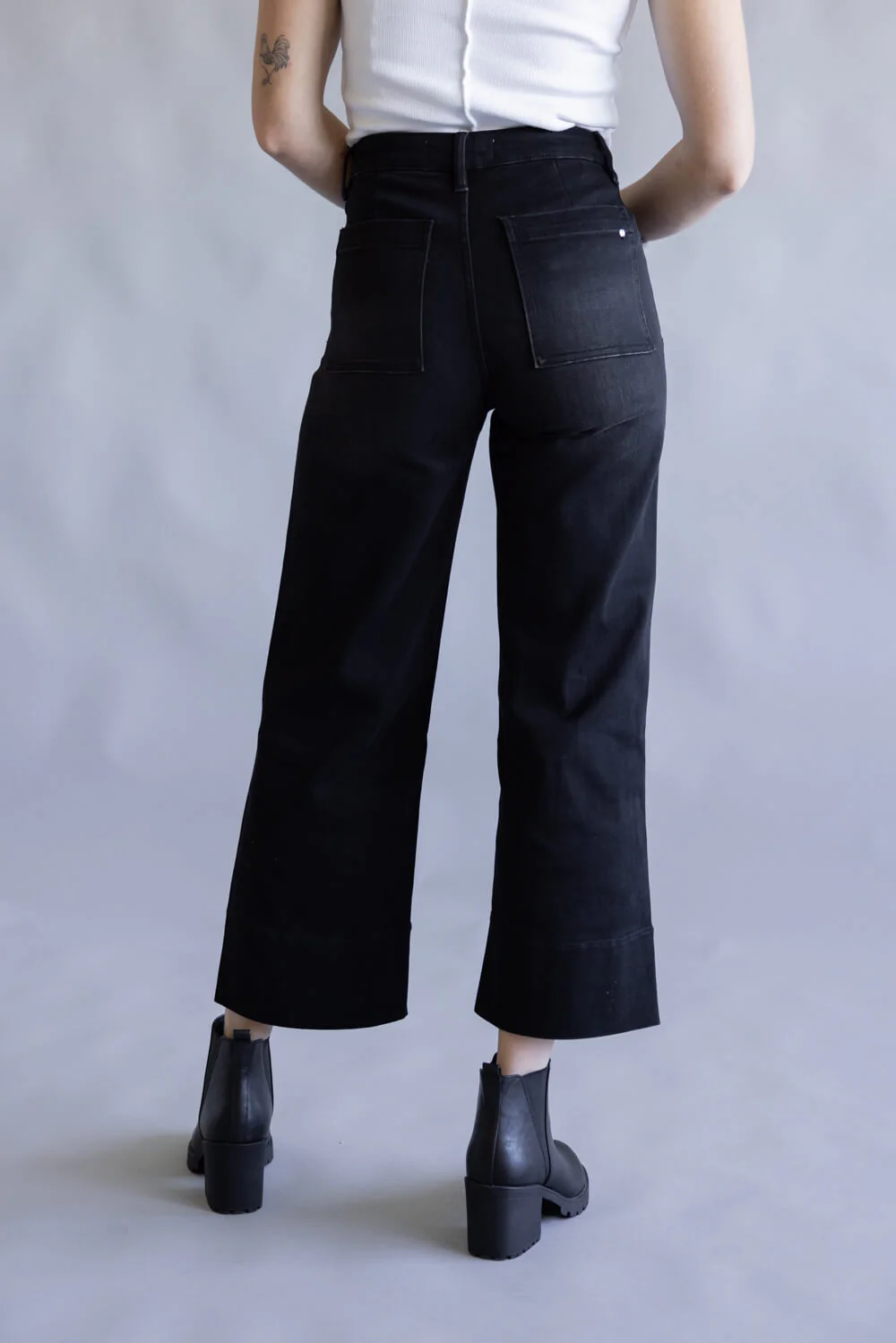 Mica High Rise Crop Wide Leg Jeans for Women in Black | MDP-W3468BK - Image 3