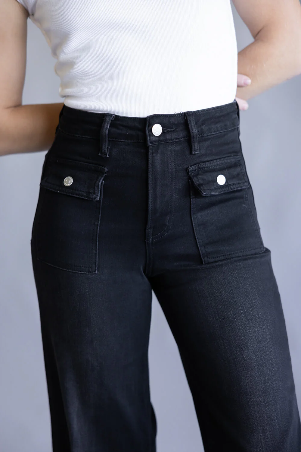 Mica High Rise Crop Wide Leg Jeans for Women in Black | MDP-W3468BK - Image 4
