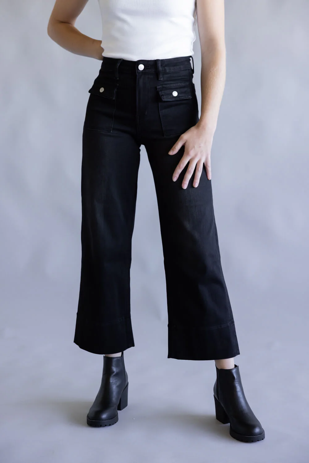 Mica High Rise Crop Wide Leg Jeans for Women in Black | MDP-W3468BK - Image 5