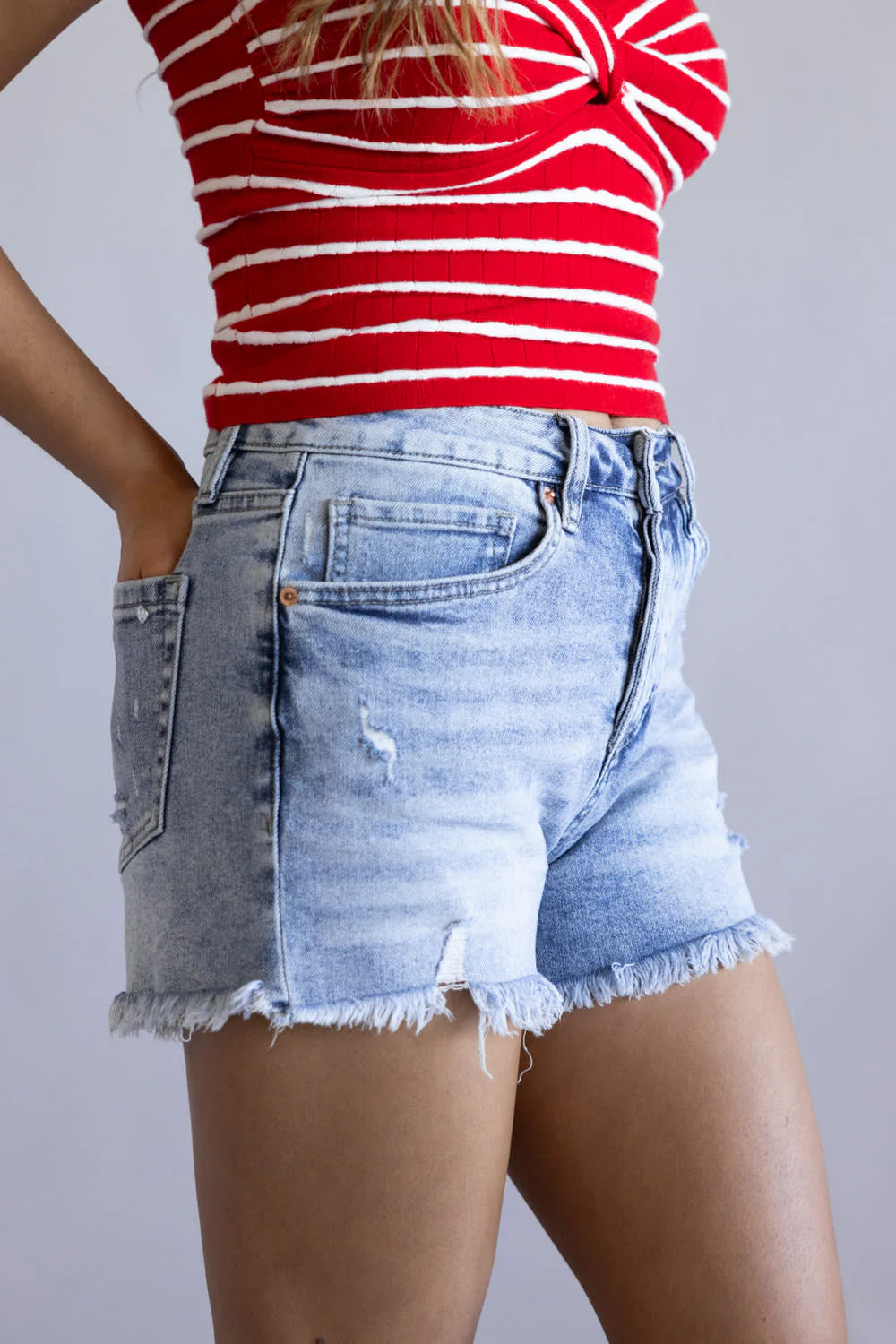 Mica High Rise Fray Hem Denim Shorts for Women | MDP-H3069R - Image 3