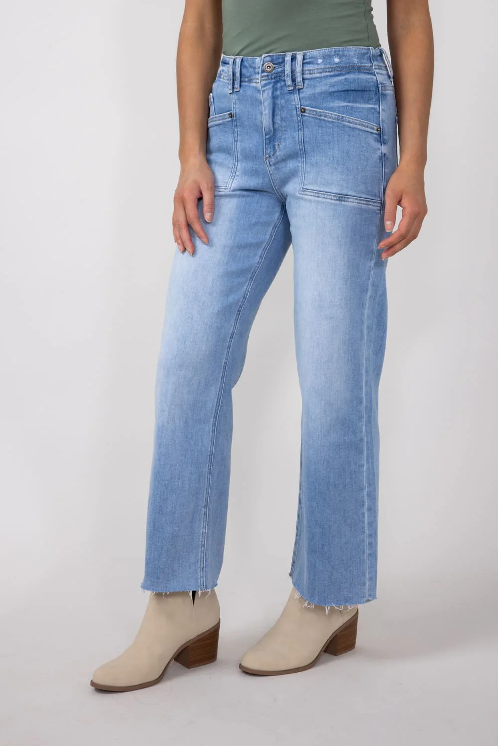 Mica High-Rise Light Wash Clean Cropped Wide Leg Jeans for Women | MDP-W3219 - Image 3