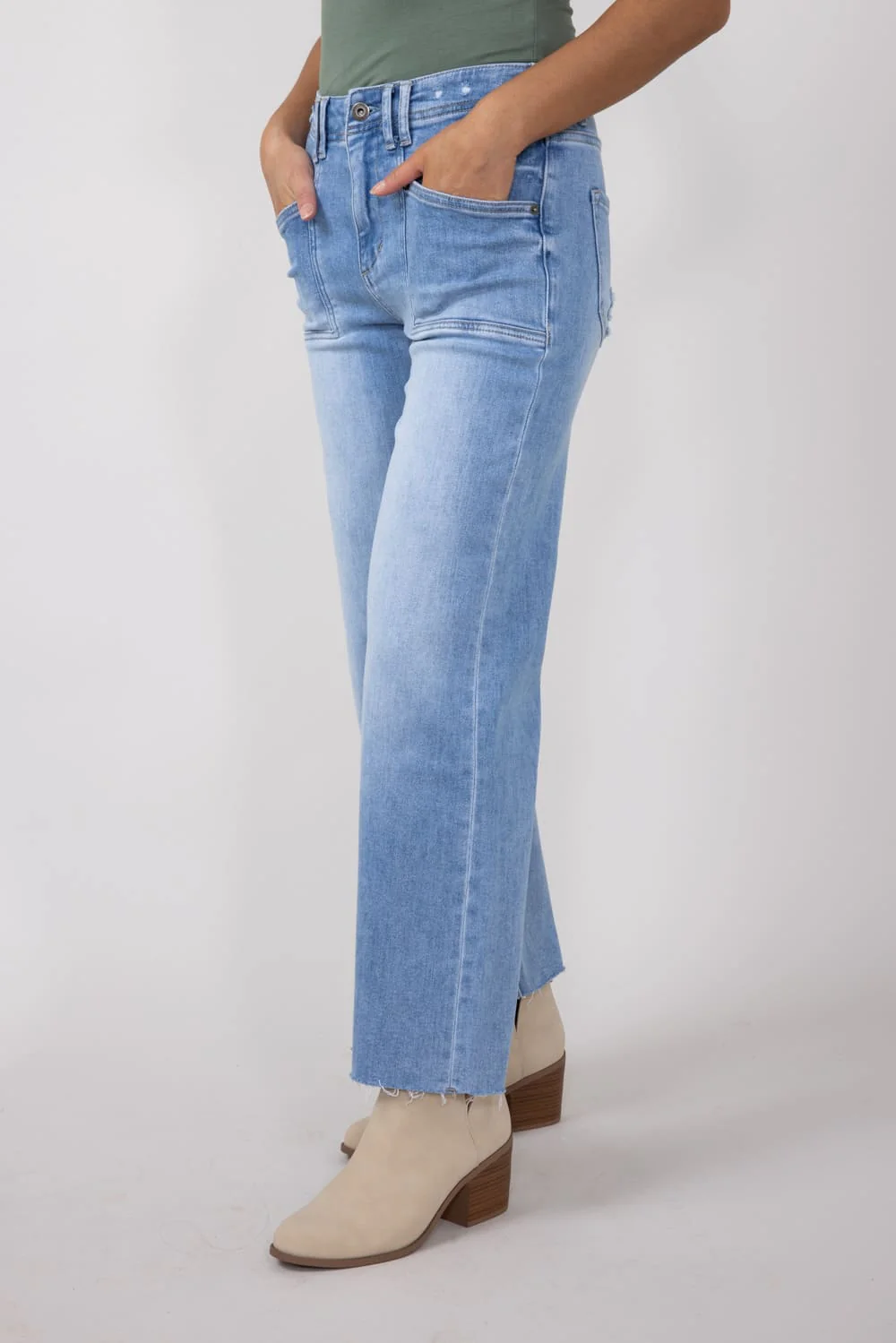 Mica High-Rise Light Wash Clean Cropped Wide Leg Jeans for Women | MDP-W3219 - Image 4