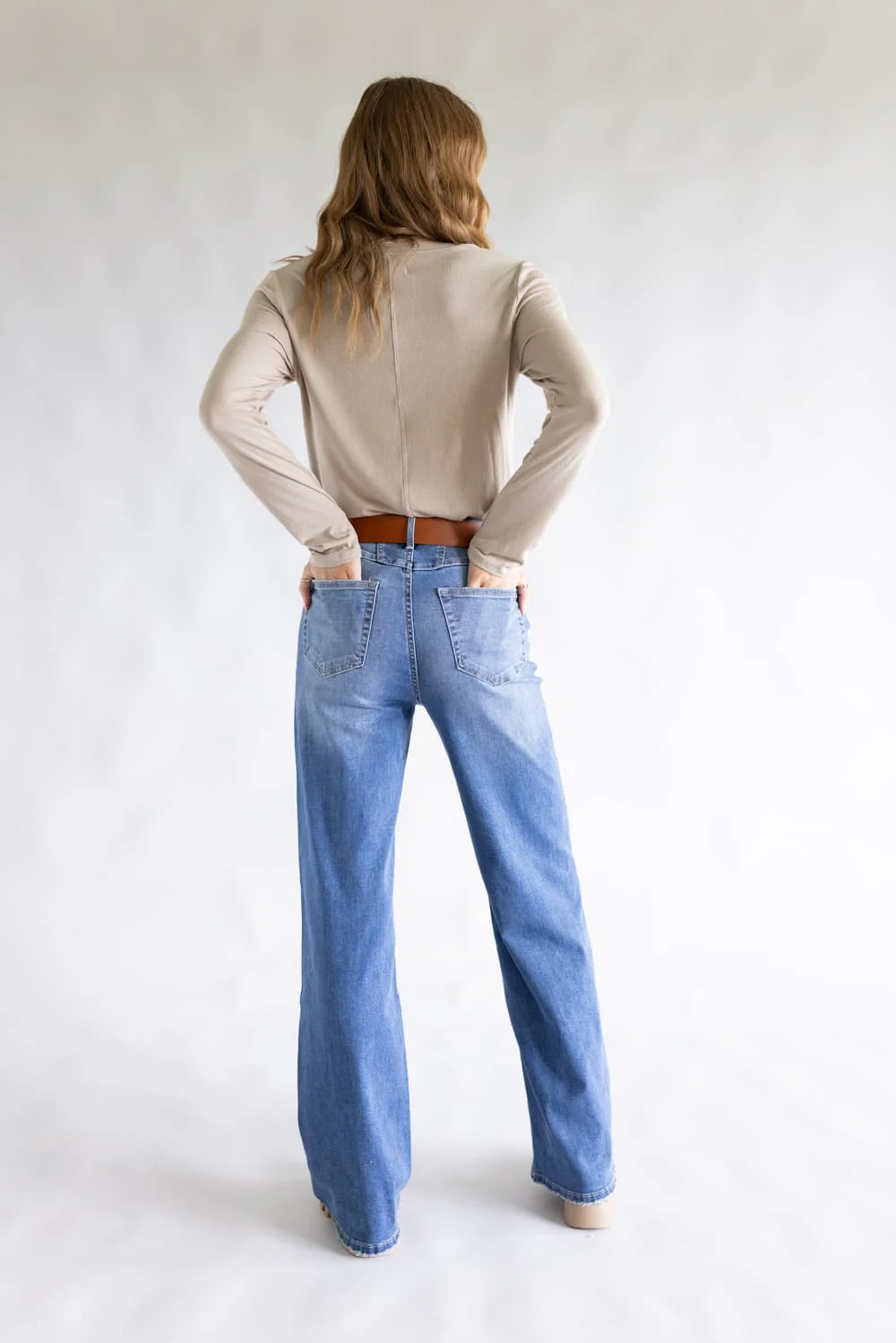 Mica High-Rise Medium Wash Clean Wide Leg Jeans for Women | MDP-W3567B - Image 7