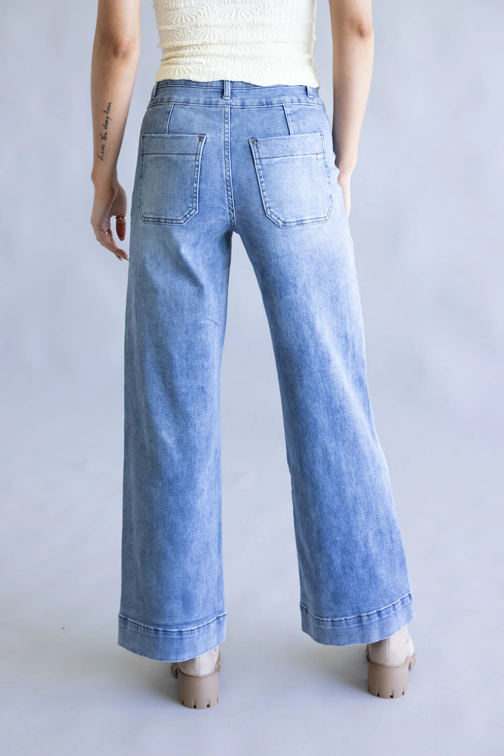 Mica High Rise Patch Pocket Wide Leg Jeans for Women | MDP-W3546 - Image 2