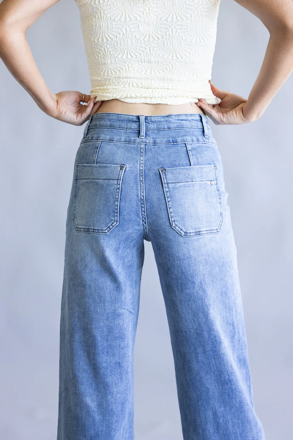 Mica High Rise Patch Pocket Wide Leg Jeans for Women | MDP-W3546 - Image 4