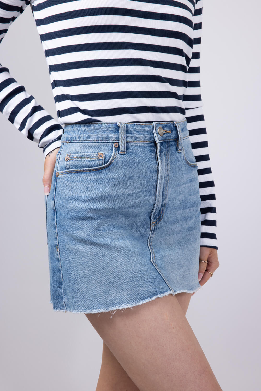 Mica High Rise Raw Hem Denim Mini Skirt for Women | MDP-K3478 - Image 5