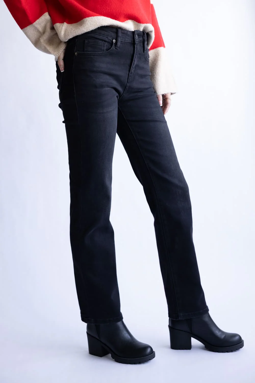 Mica High Rise Straight Leg Jeans for Women in Black | MDP-T3566B - Image 3