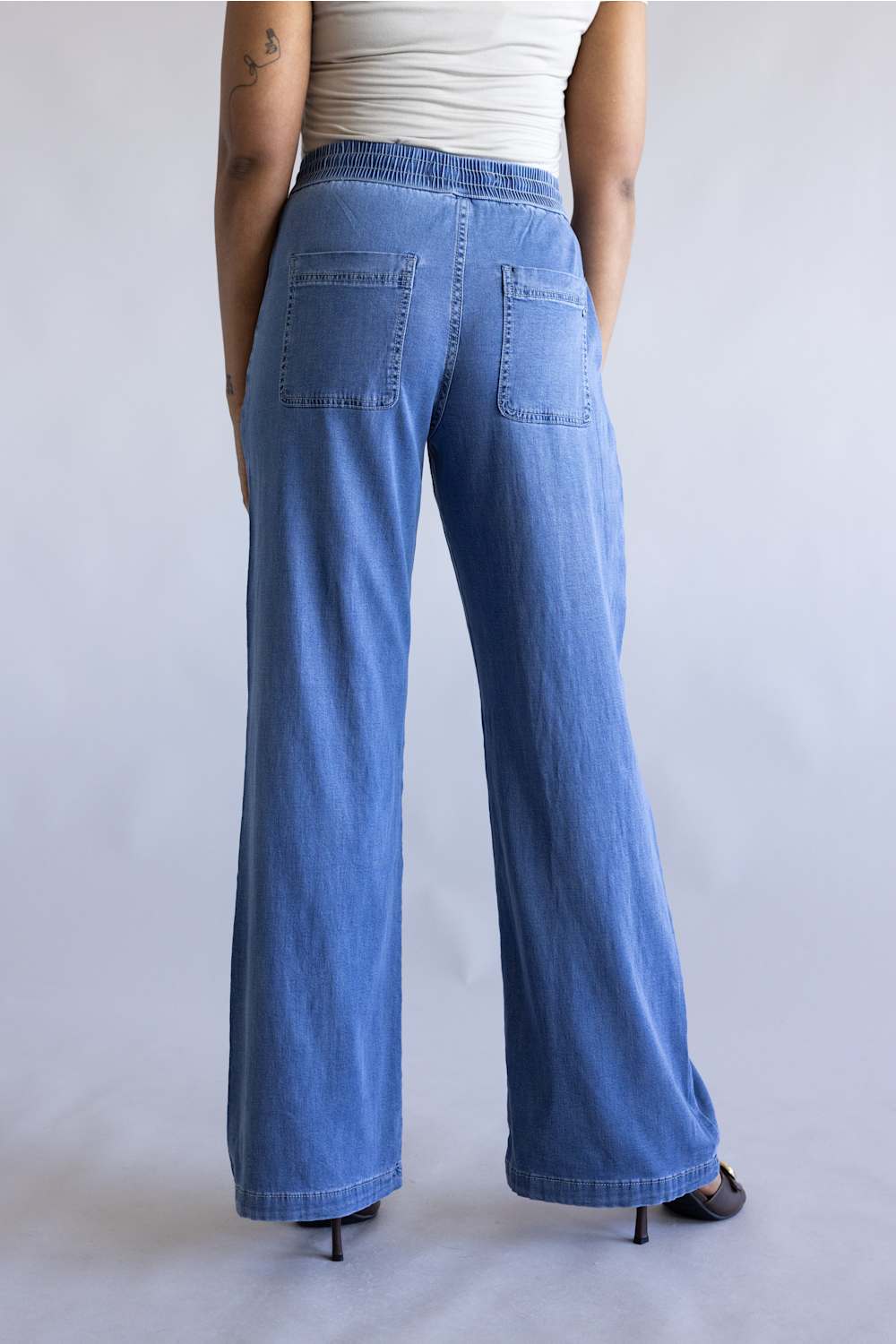 Mica High Rise Drawstring Wide Leg Pants for Women in Denim | MDP-G3768M - Image 2