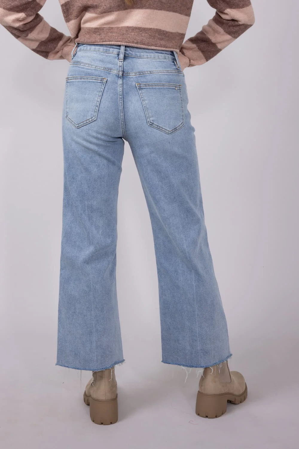 Mica High Rise Wide Leg Raw Hem Jeans for Women | MDP-W3390 - Image 3
