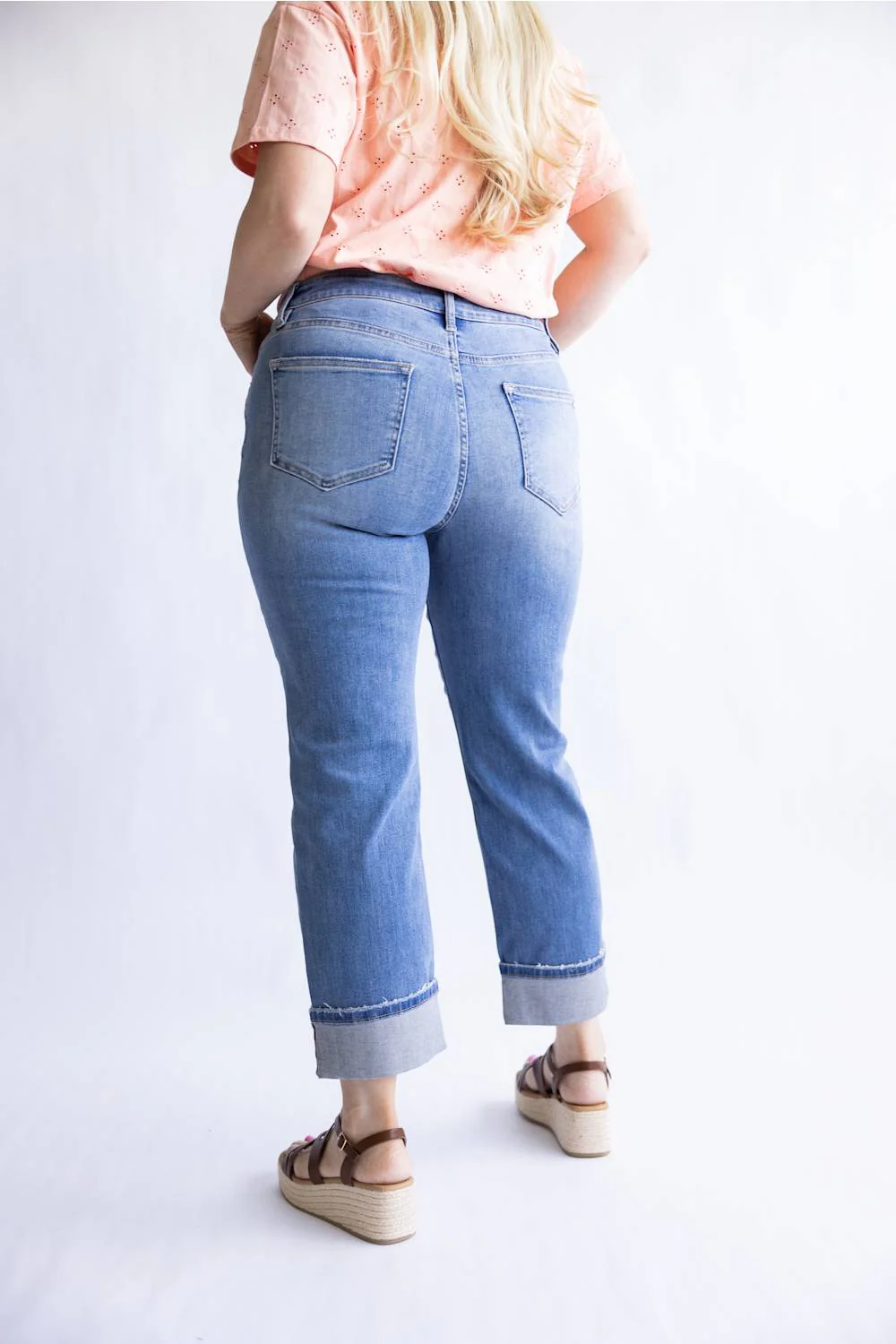 Mica Mid Rise Crop Straight Leg Cuffed Jeans for Women | MDP-T3865 - Image 3