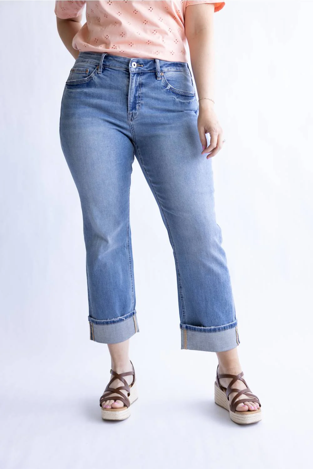 Mica Mid Rise Crop Straight Leg Cuffed Jeans for Women | MDP-T3865 - Image 5