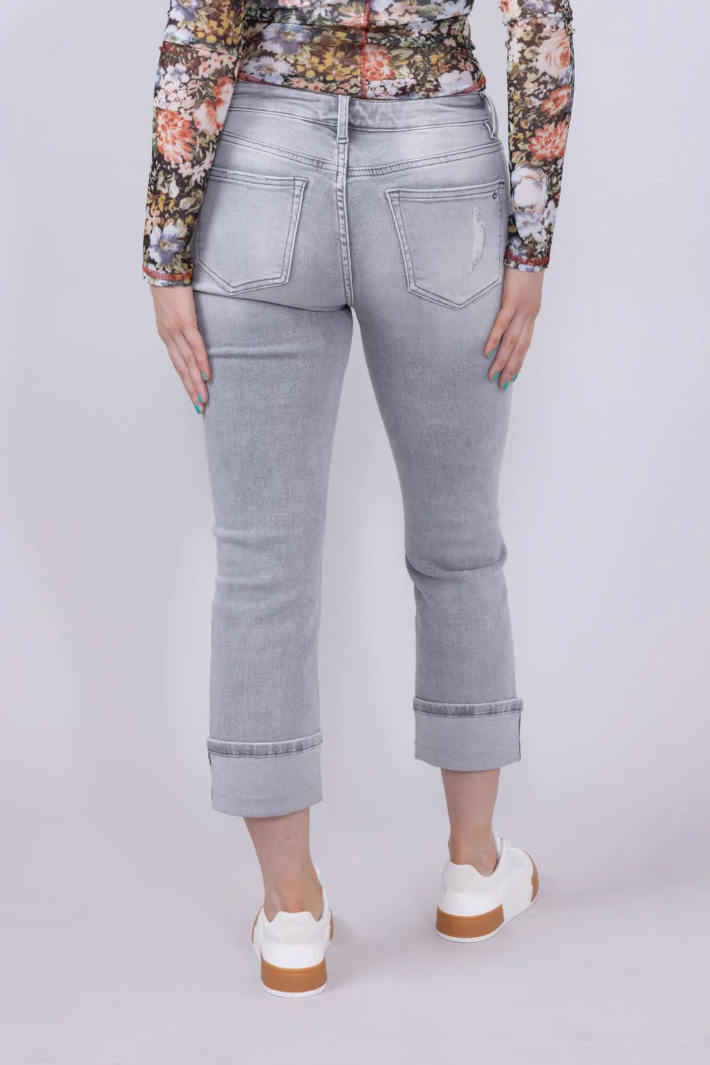 Mica Mid Rise Cuffed Straight Jeans for Women in Grey | MDP-T3385 - Image 3