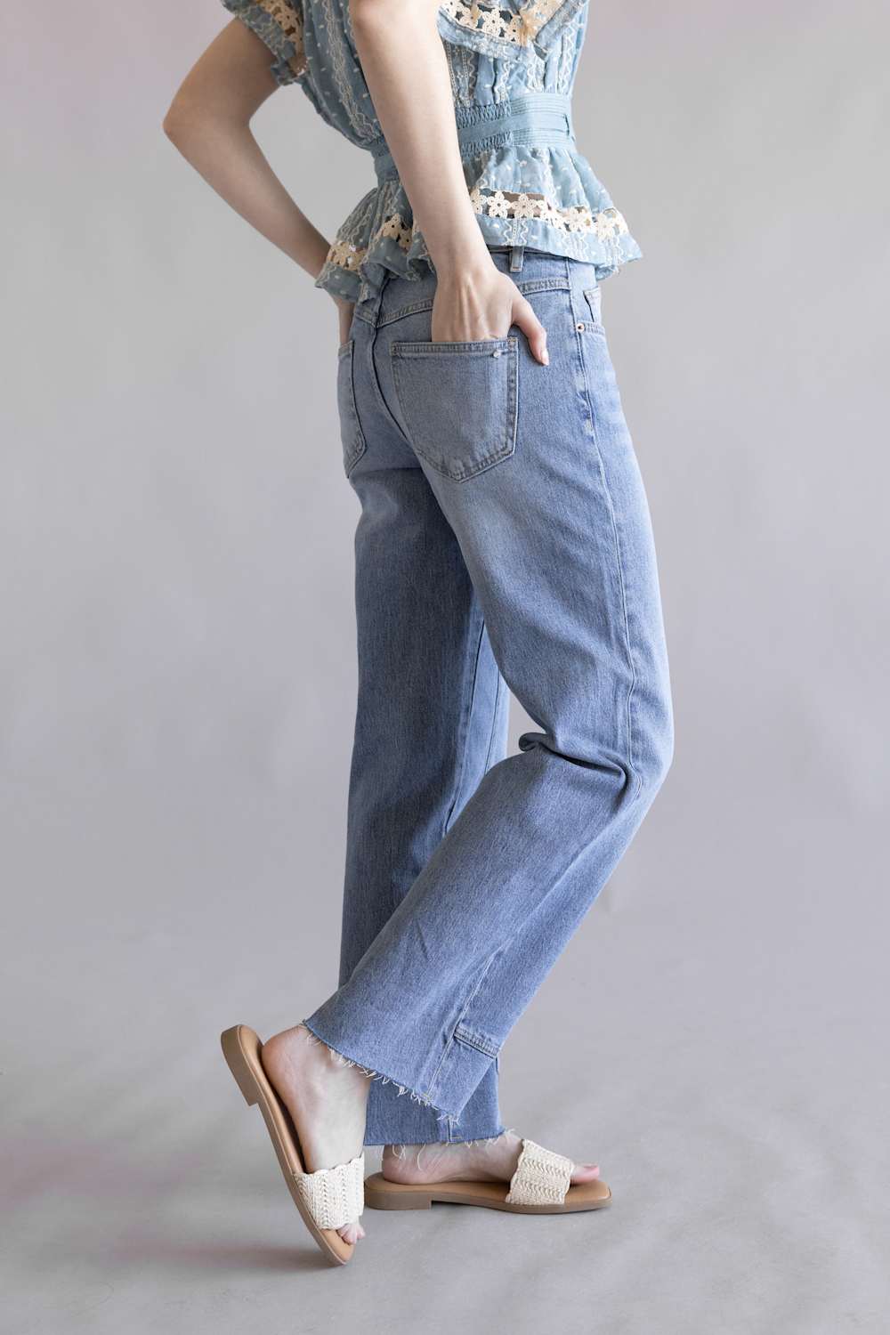 Mica Mid-Rise Medium Wash Clean Straight Leg Jeans for Women | MDP-T3574M - Image 3