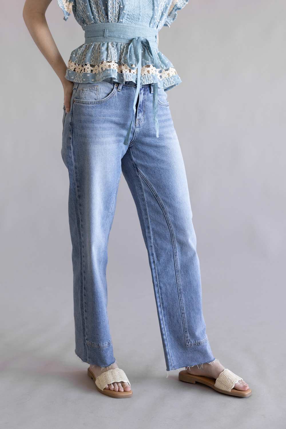 Mica Mid-Rise Medium Wash Clean Straight Leg Jeans for Women | MDP-T3574M - Image 4