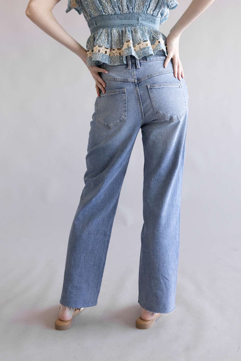 Mica Mid-Rise Medium Wash Clean Straight Leg Jeans for Women | MDP-T3574M - Image 5