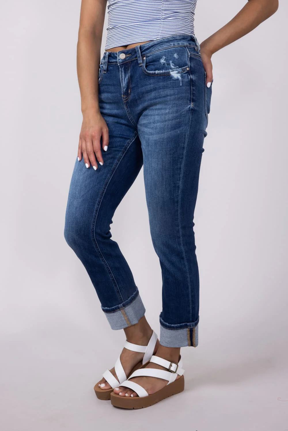 Mica Mid Rise Straight Leg Cuffed Jeans for Women | MDP-T2061 - Image 4