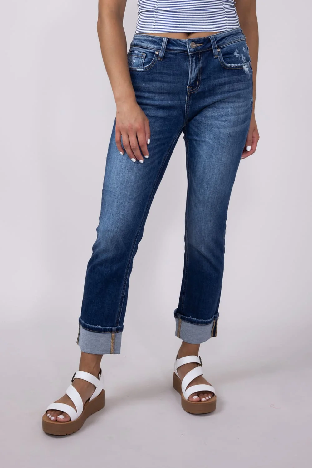 Mica Mid Rise Straight Leg Cuffed Jeans for Women | MDP-T2061 - Image 6