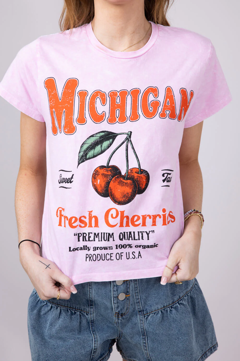 Michigan Cherry Graphic T-Shirt for Women in Pink | H7023TK-BEGONIAPINK - Image 4