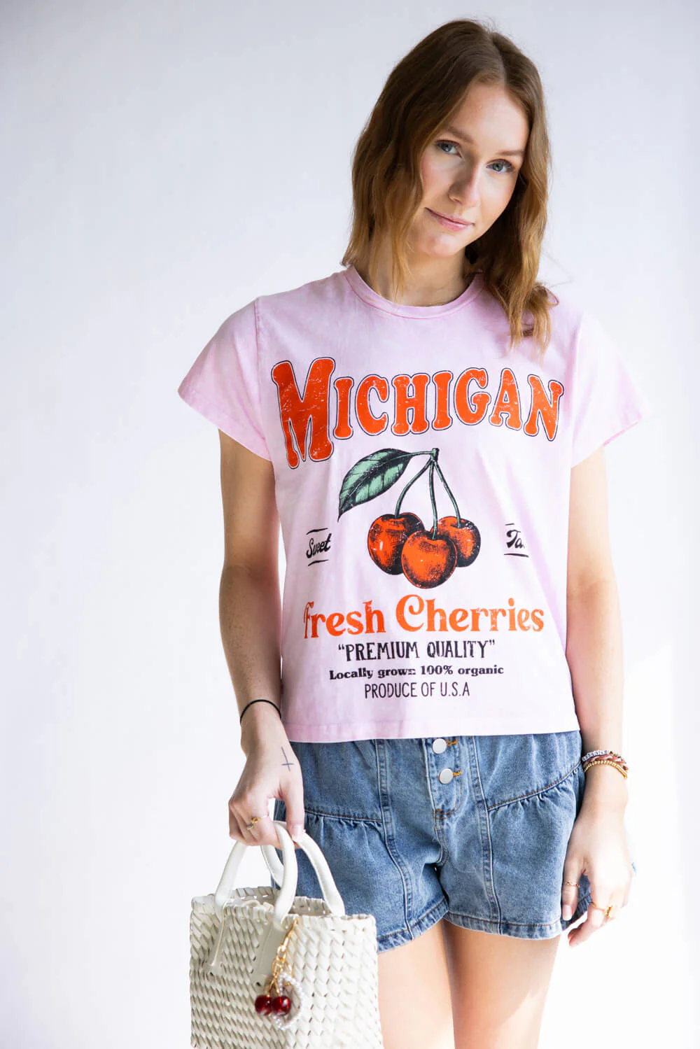Michigan Cherry Graphic T-Shirt for Women in Pink | H7023TK-BEGONIAPINK - Image 5