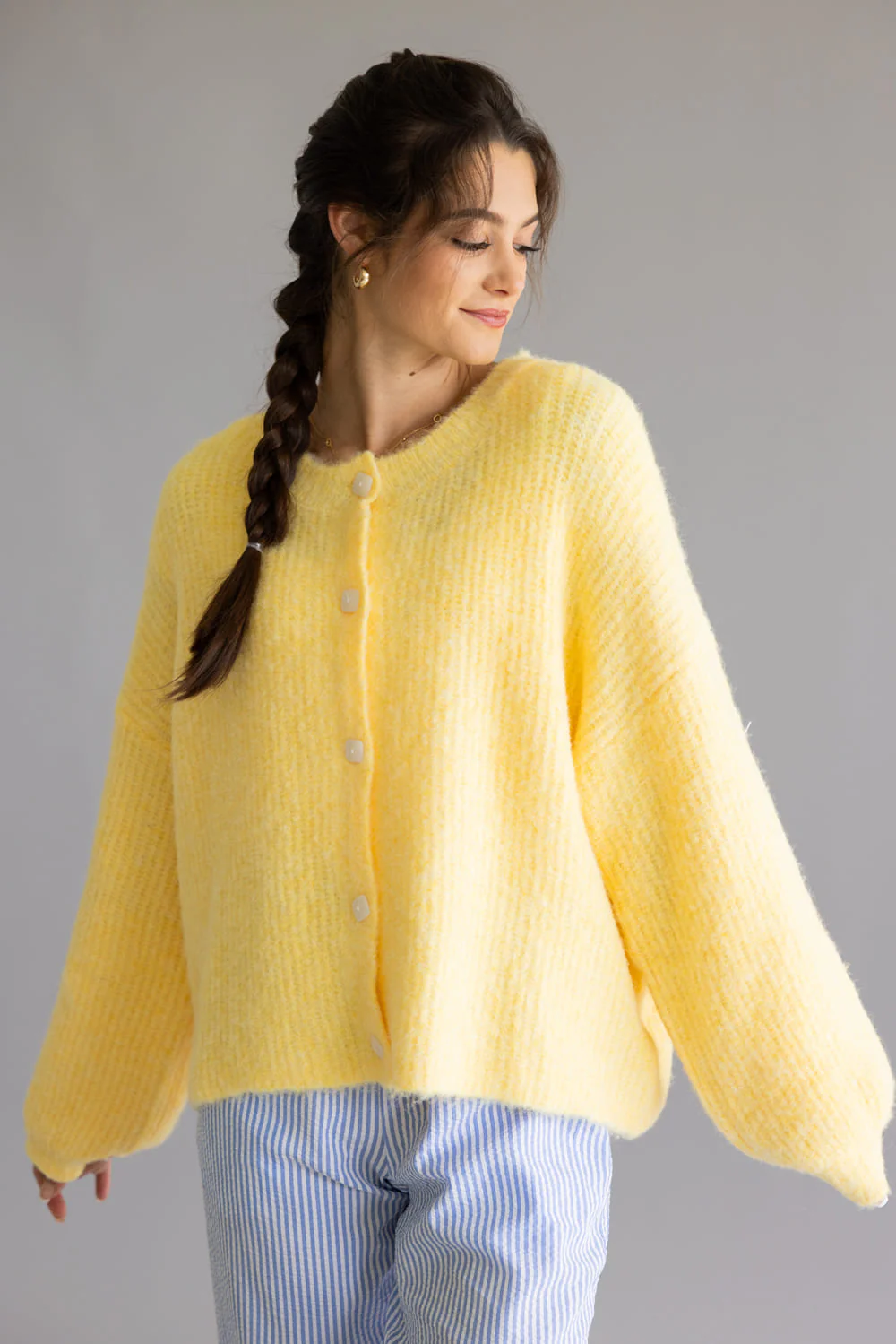 Mimosa Balloon Sleeve Knit Cardigan for Women in Yellow | MK7129-BUTTER - Image 4