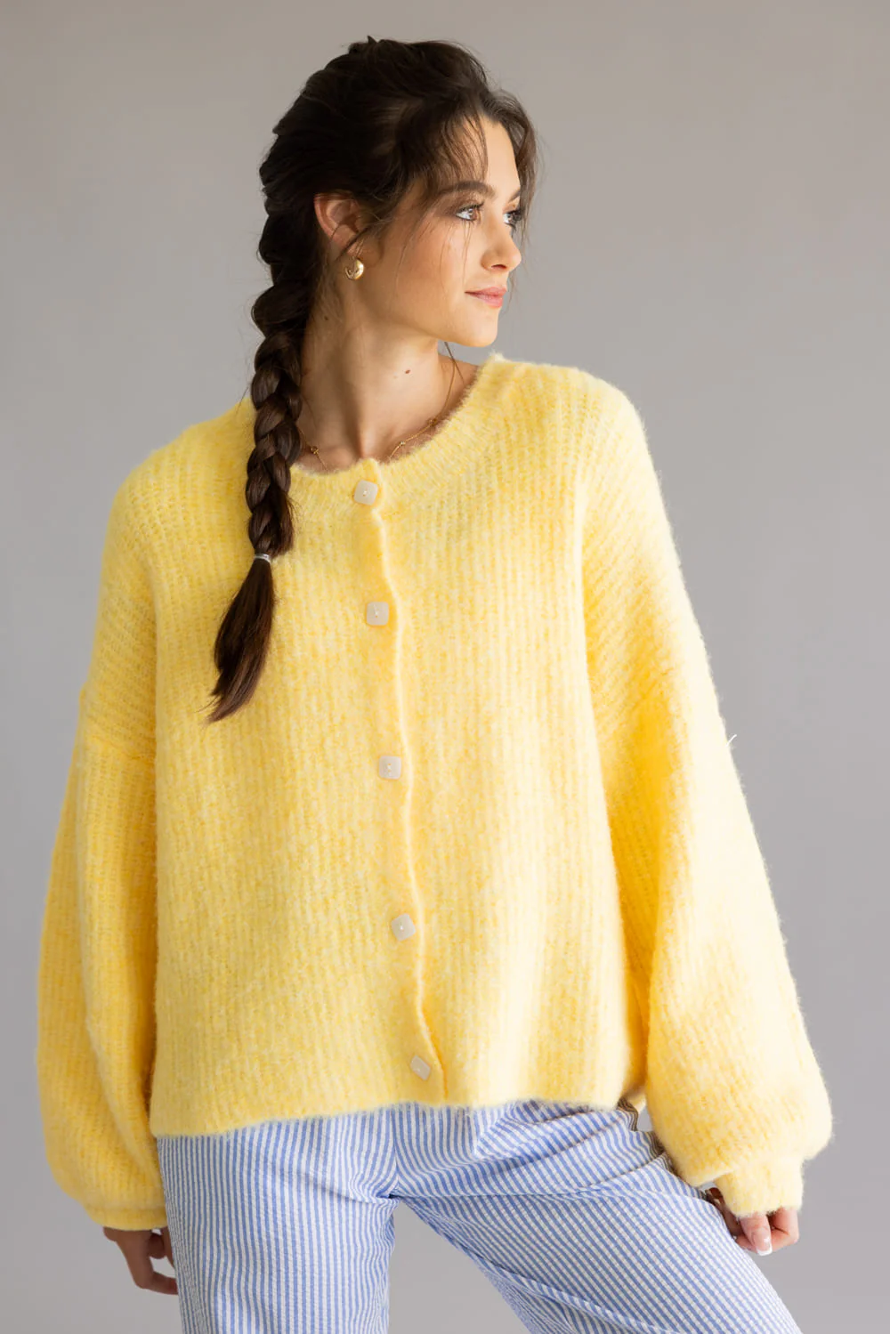Mimosa Balloon Sleeve Knit Cardigan for Women in Yellow | MK7129-BUTTER - Image 5