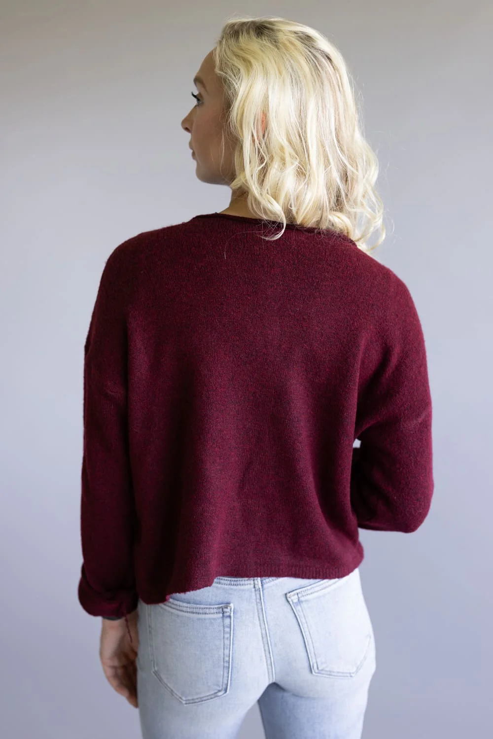 Mimosa Classic Lightweight Cardigan for Women in Burgundy | MK7091-BURGUNDY - Image 2