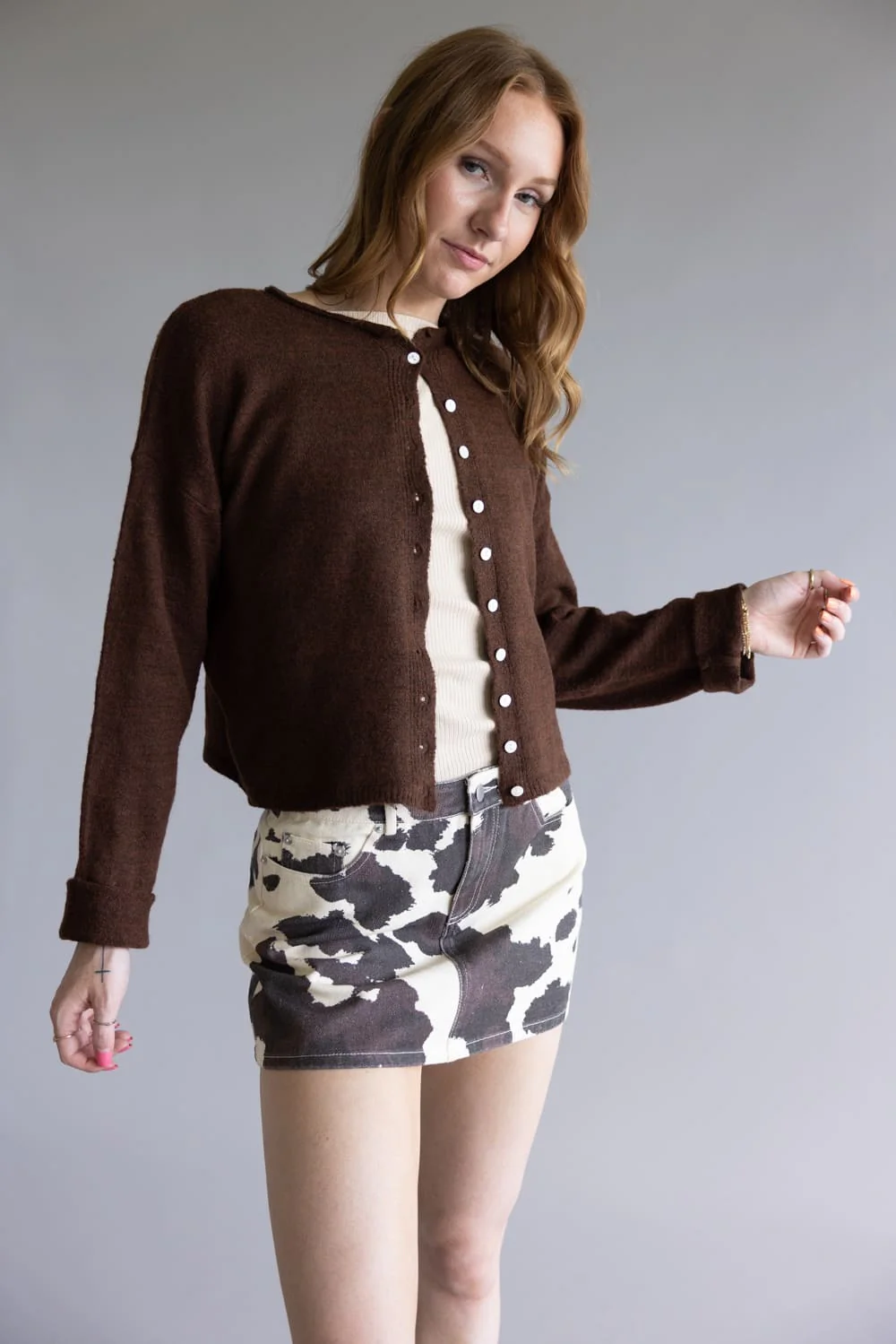 Mimosa Classic Lightweight Cardigan for Women in Chocolate | MK7091-CHOCOLATE - Image 4