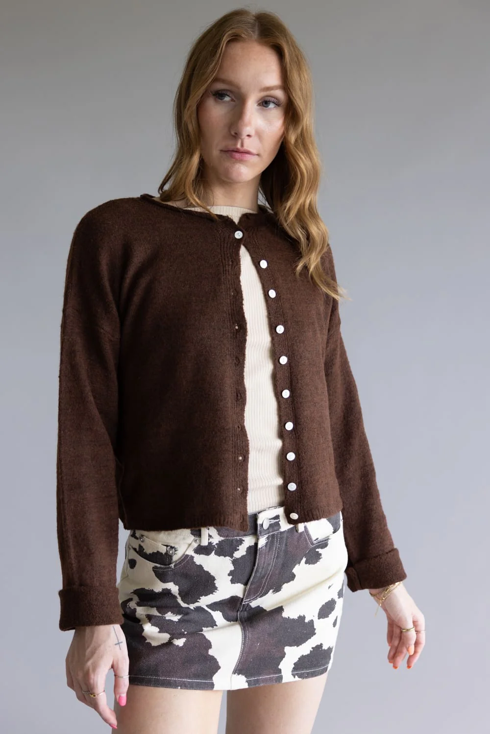 Mimosa Classic Lightweight Cardigan for Women in Chocolate | MK7091-CHOCOLATE - Image 5