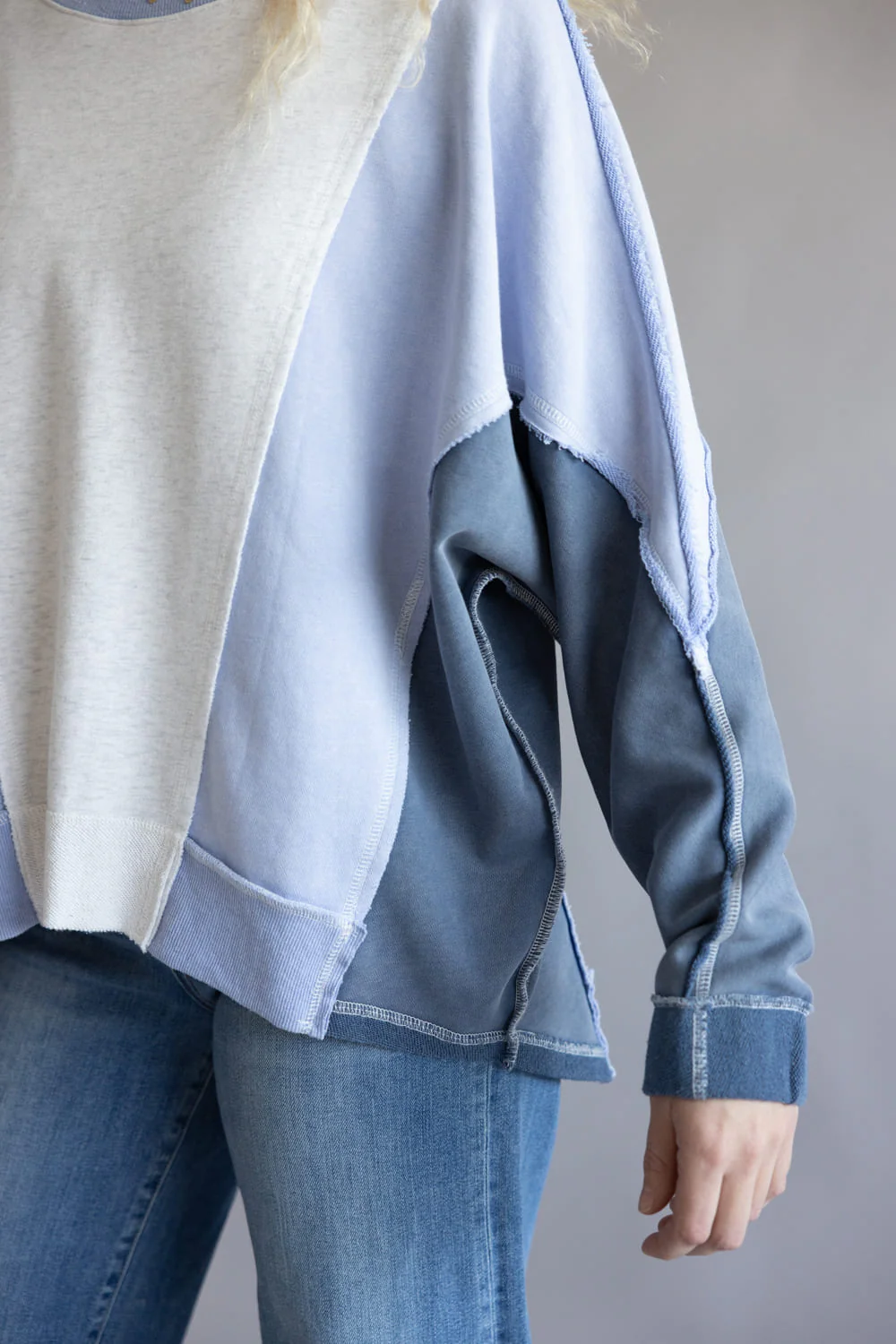 Mineral Wash Color Block Pullover for Women in Blue Combo | S15331-BLU - Image 5