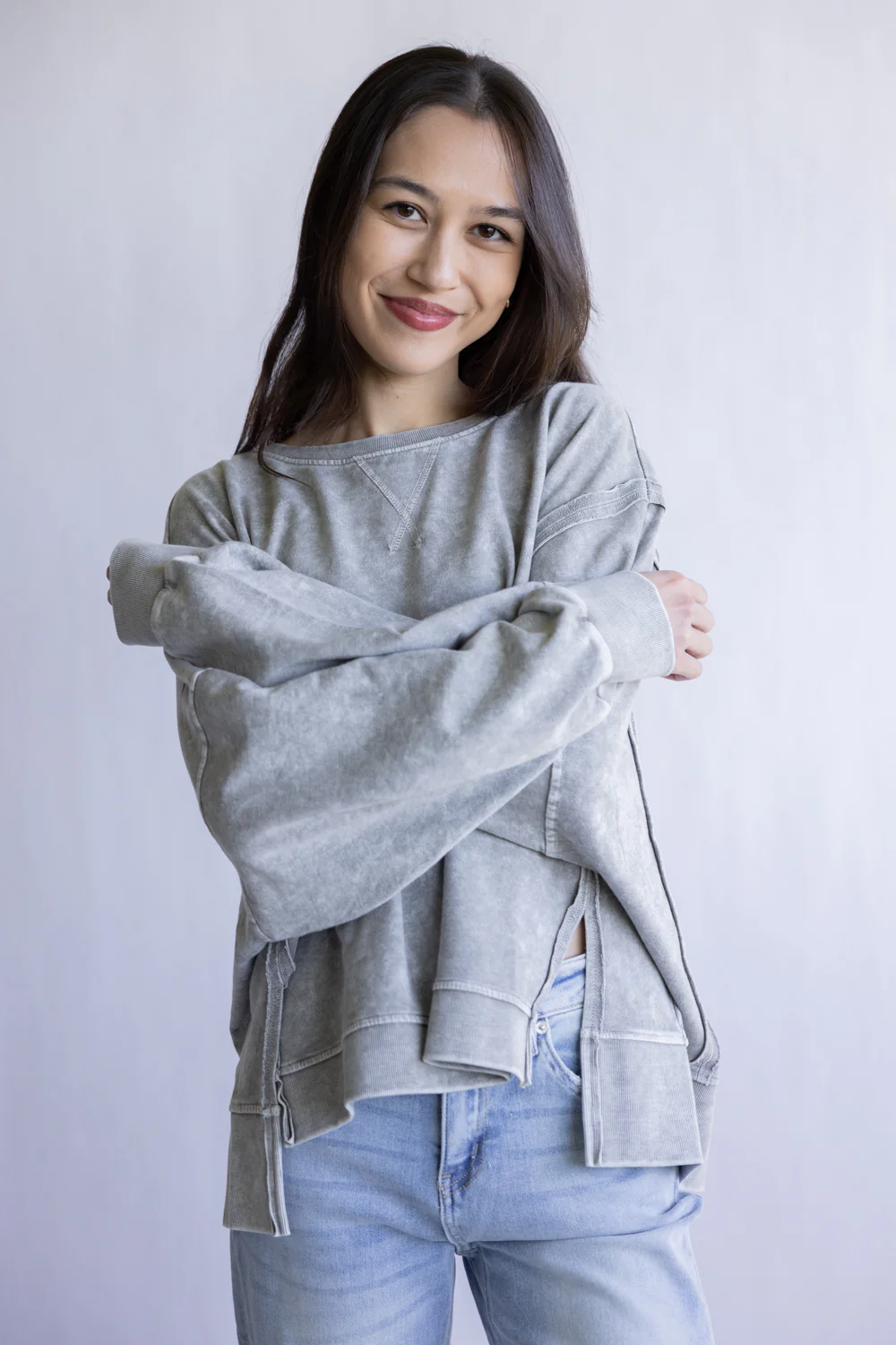 Mineral Wash Crew Neck for Women in Grey | CR2392-GREY - Image 2