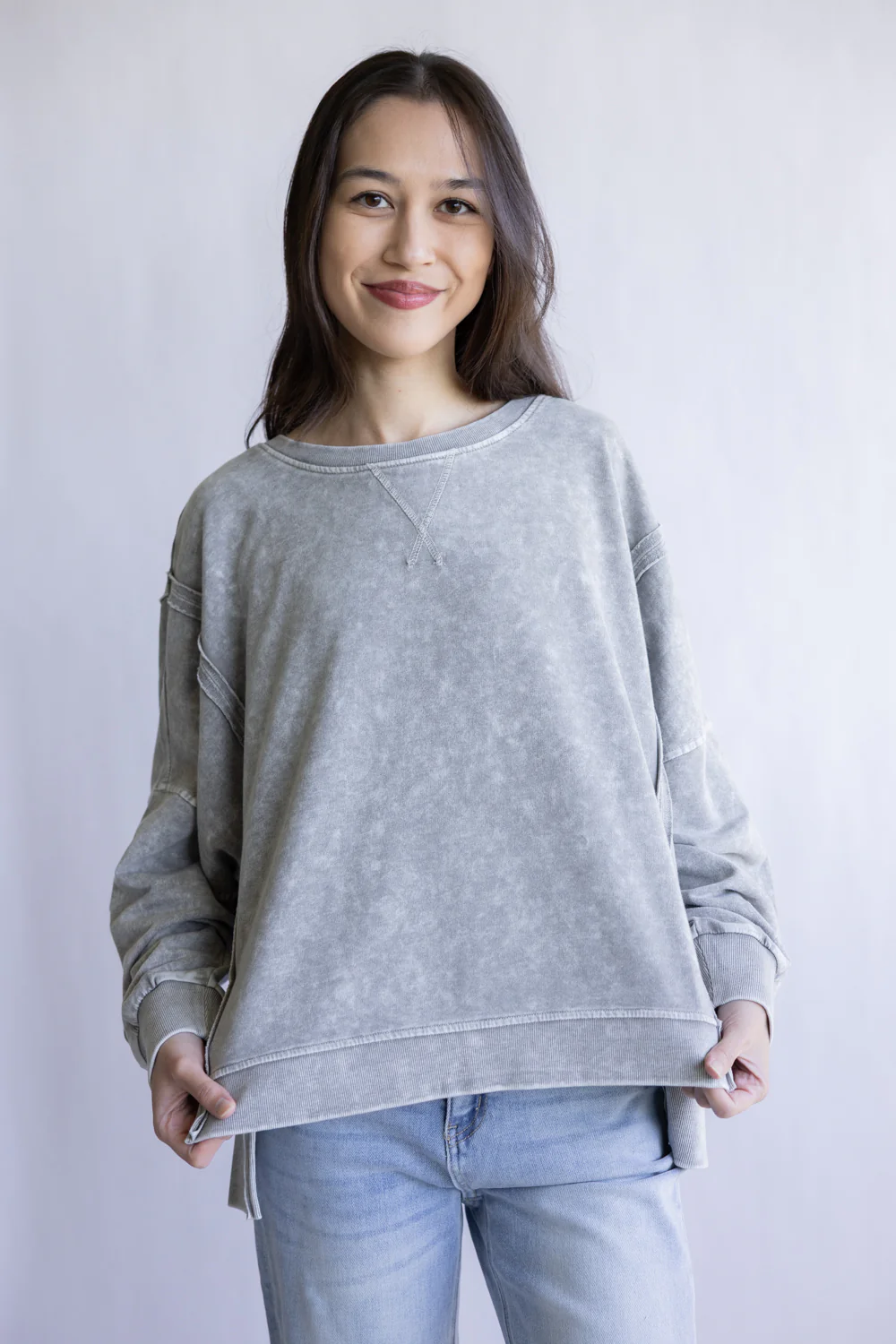 Mineral Wash Crew Neck for Women in Grey | CR2392-GREY - Image 3