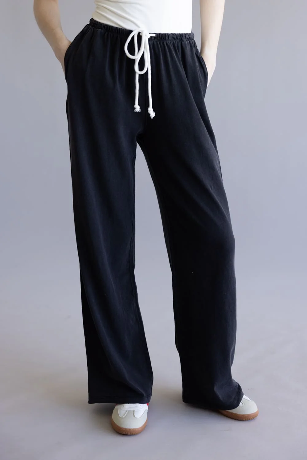 Mineral Wash Drawstring Cotton Pants for Women - Image 2