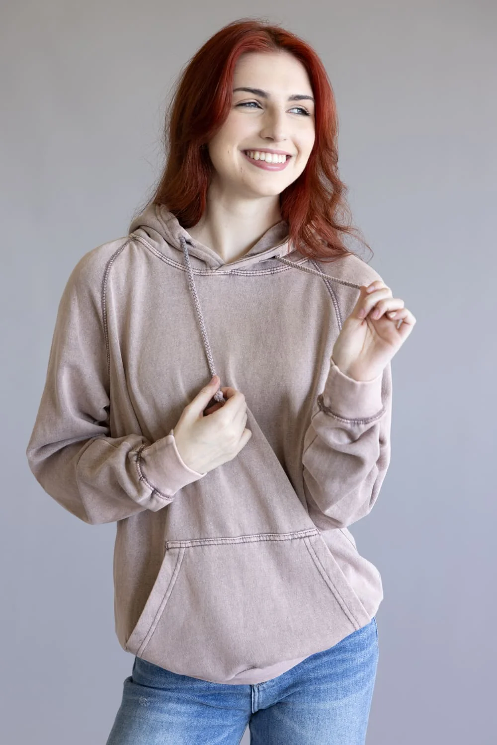 Unisex Mineral Wash Hoodie in Cedar  | 709MW-CEDAR - Image 3