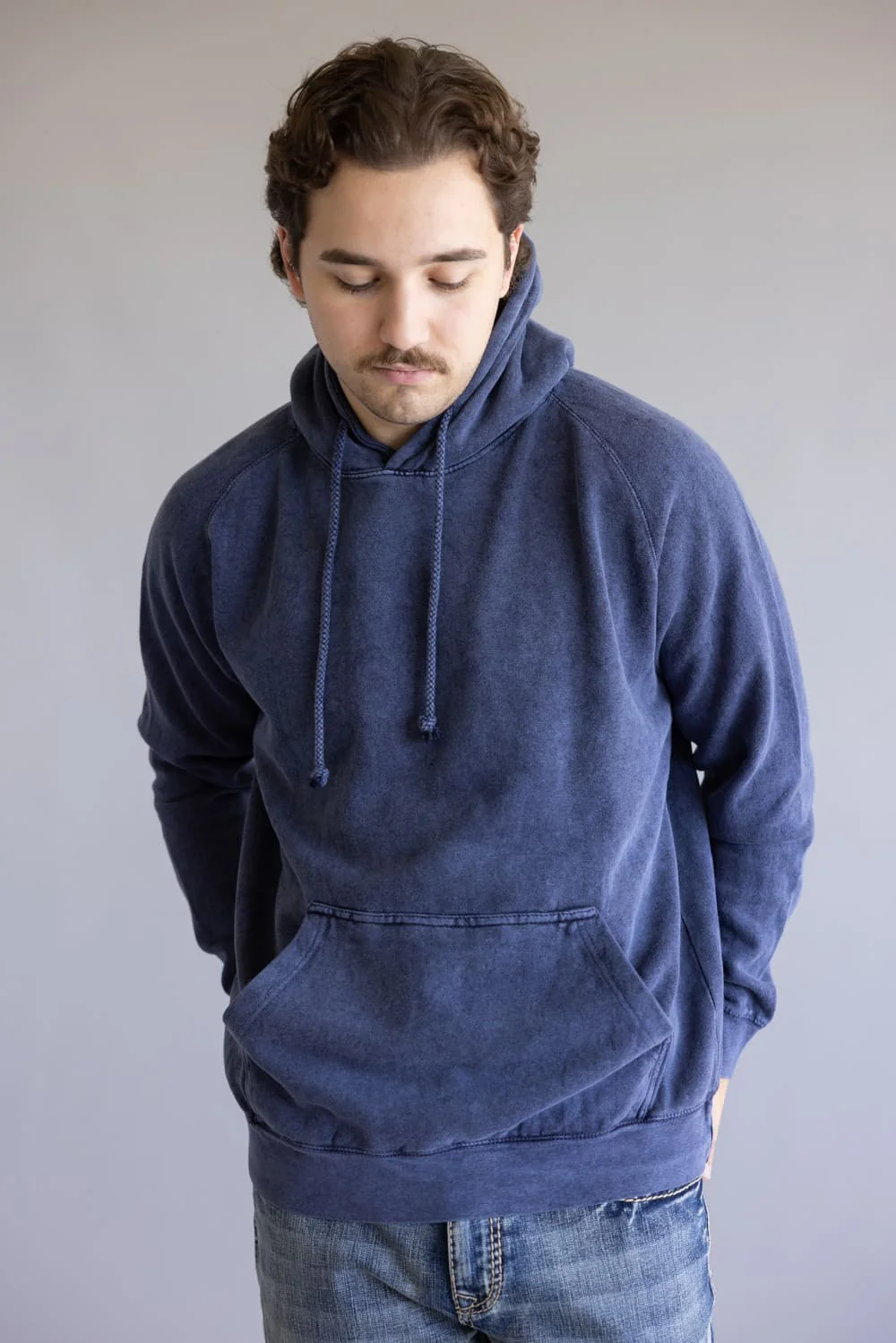 Unisex Mineral Wash Hoodie in Navy Blue | 709MW-DENIM - Image 2