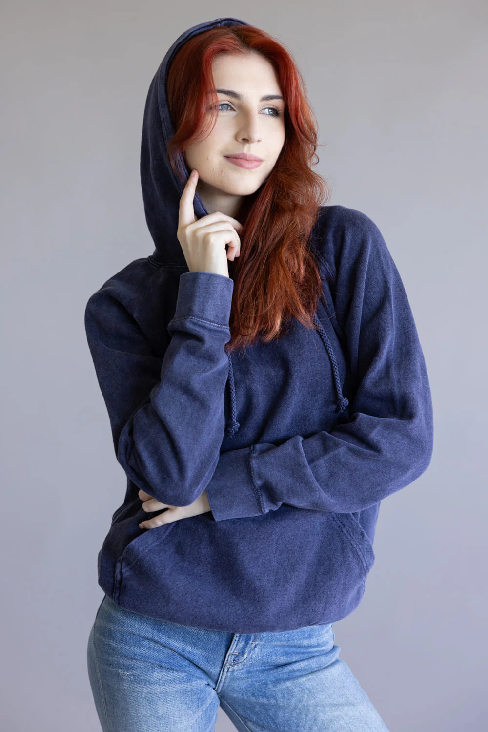 Unisex Mineral Wash Hoodie in Navy Blue | 709MW-DENIM - Image 3