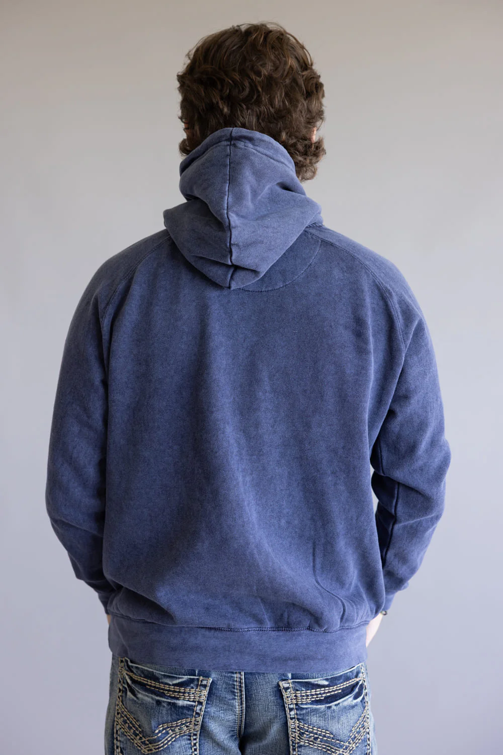 Unisex Mineral Wash Hoodie in Navy Blue | 709MW-DENIM - Image 4
