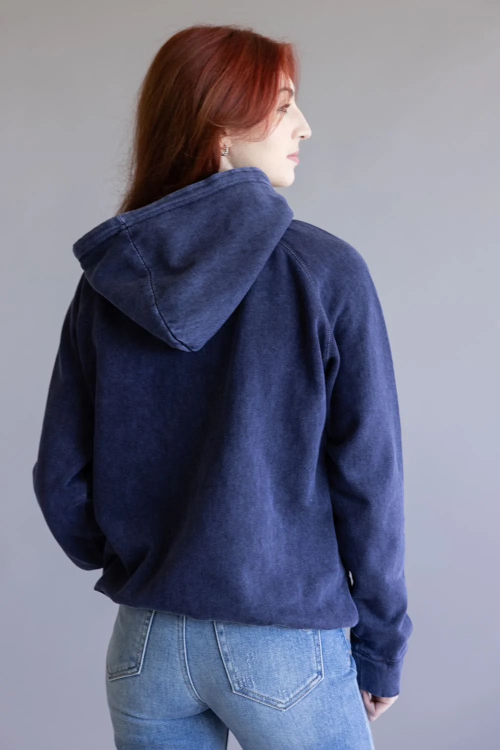 Unisex Mineral Wash Hoodie in Navy Blue | 709MW-DENIM - Image 5