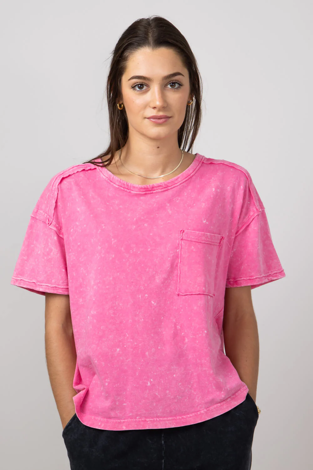 Mineral Wash Knit T-Shirt for Women in Pink | NT11108-PINK - Image 3
